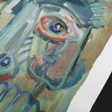 Mixed technique Art brut signed Kabian (Jean-Baptiste) 50X65 cm - 19.68X25