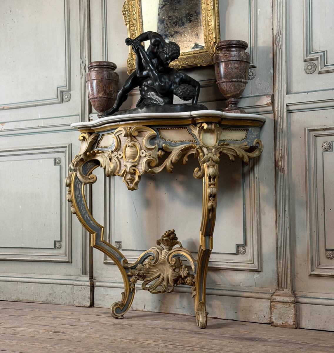Louis XV style console in polychrome wood, circa 1880