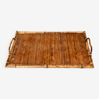 Rattan and bamboo serving tray from the 50s