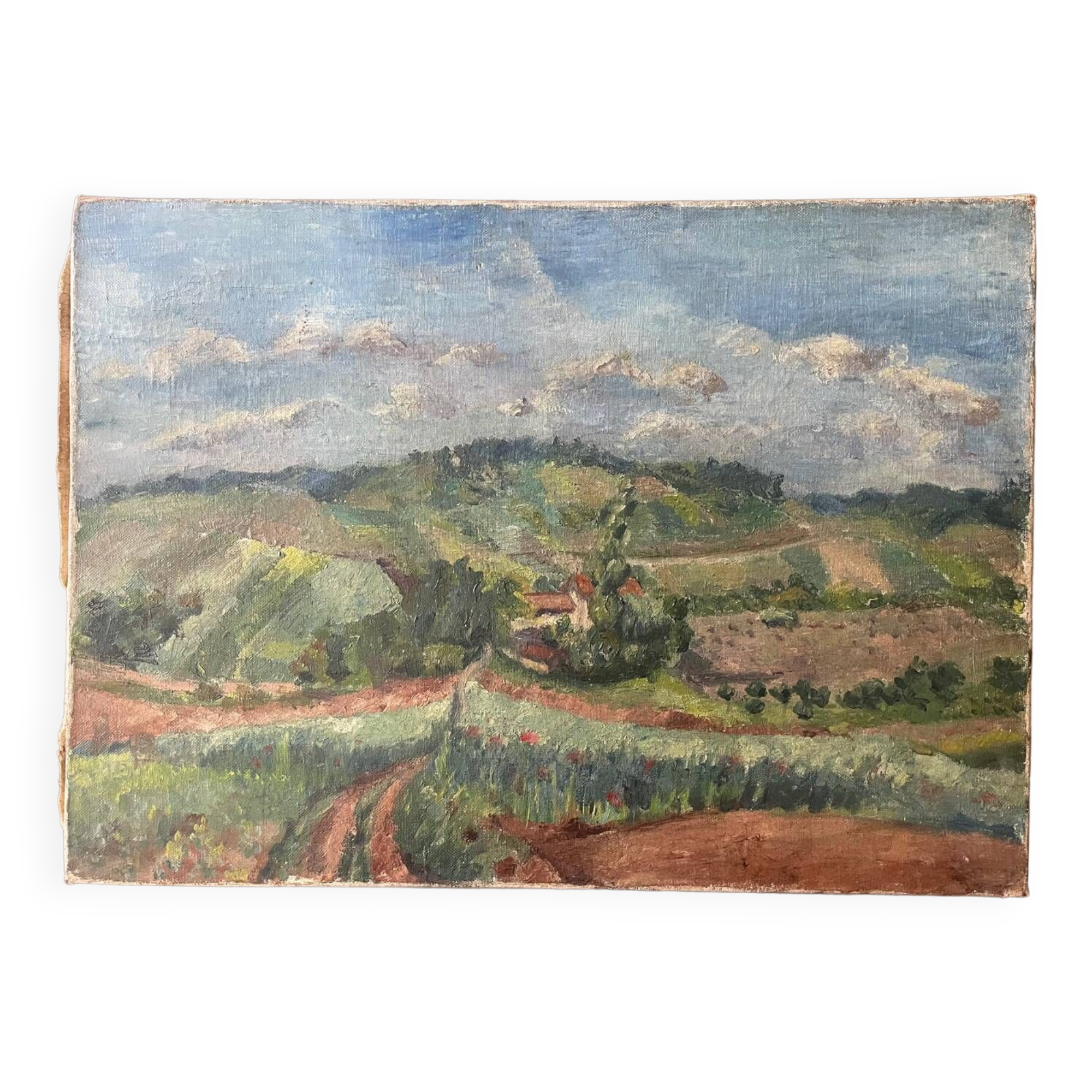 Tableau paysage de campagne ancien