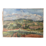 Tableau paysage de campagne ancien