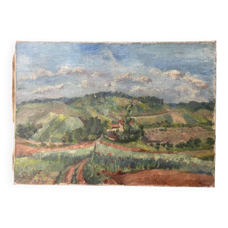 Tableau paysage de campagne ancien