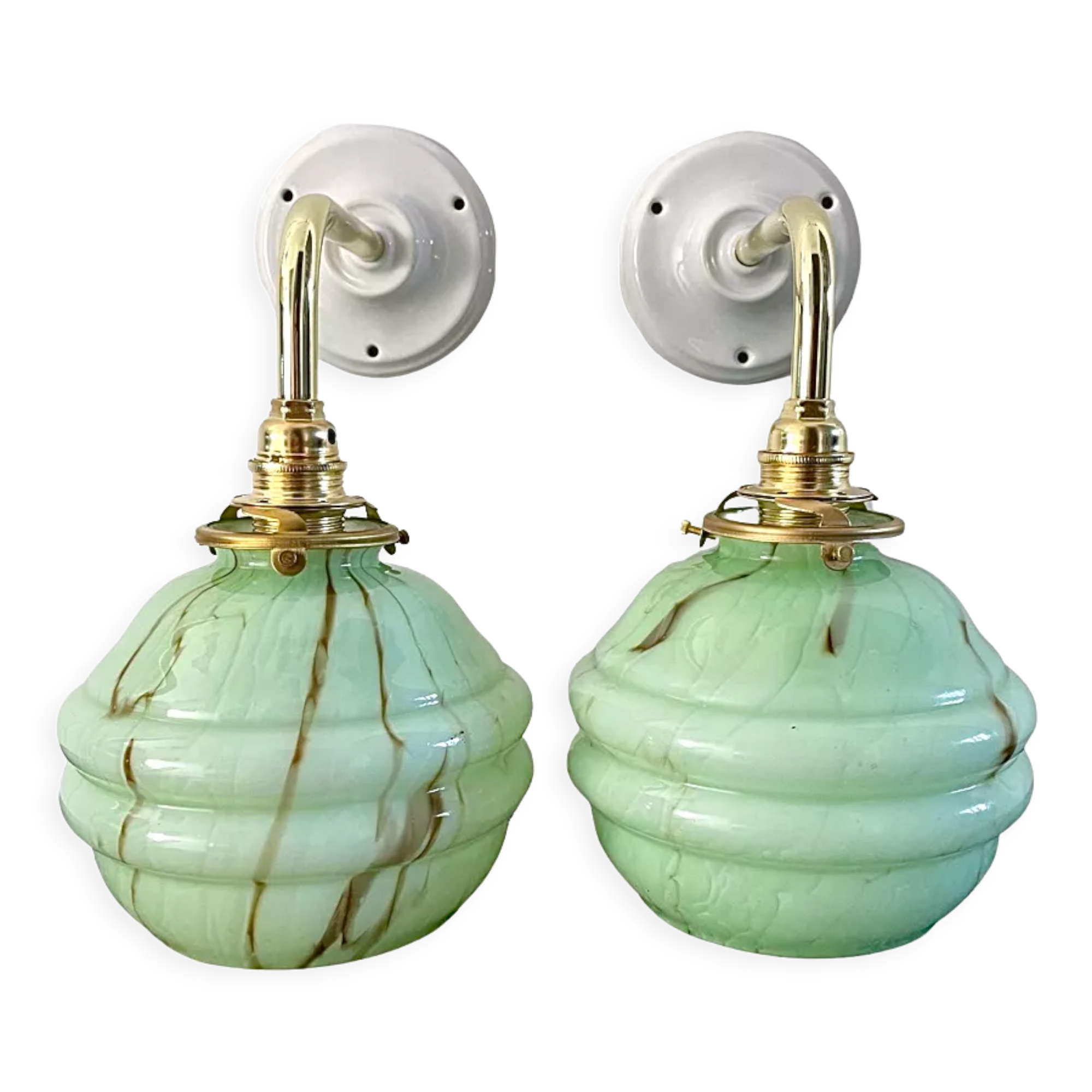 Pair of new electrified mint Art Deco sconces