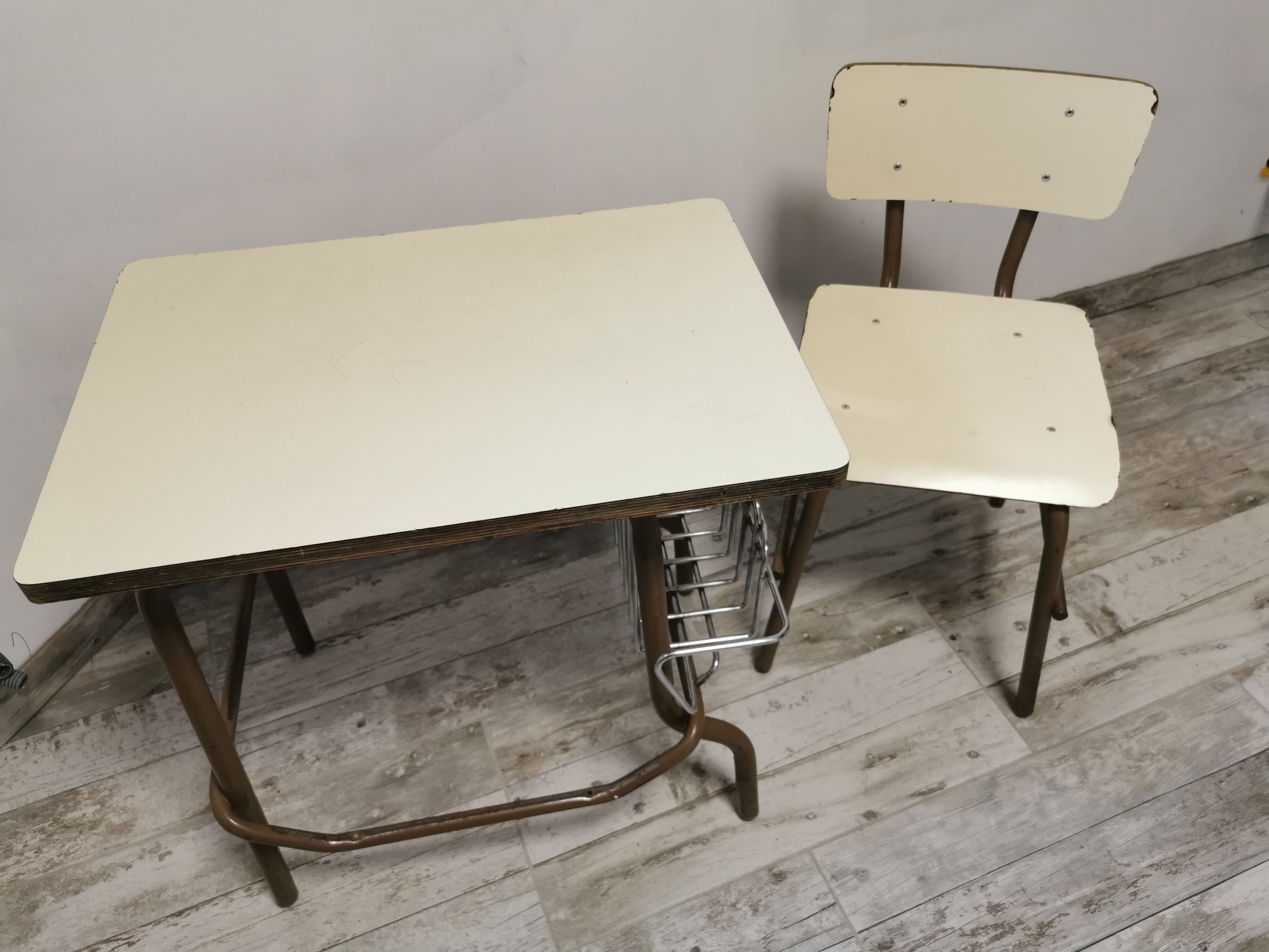 Vintage school desk and chair set, from Spain