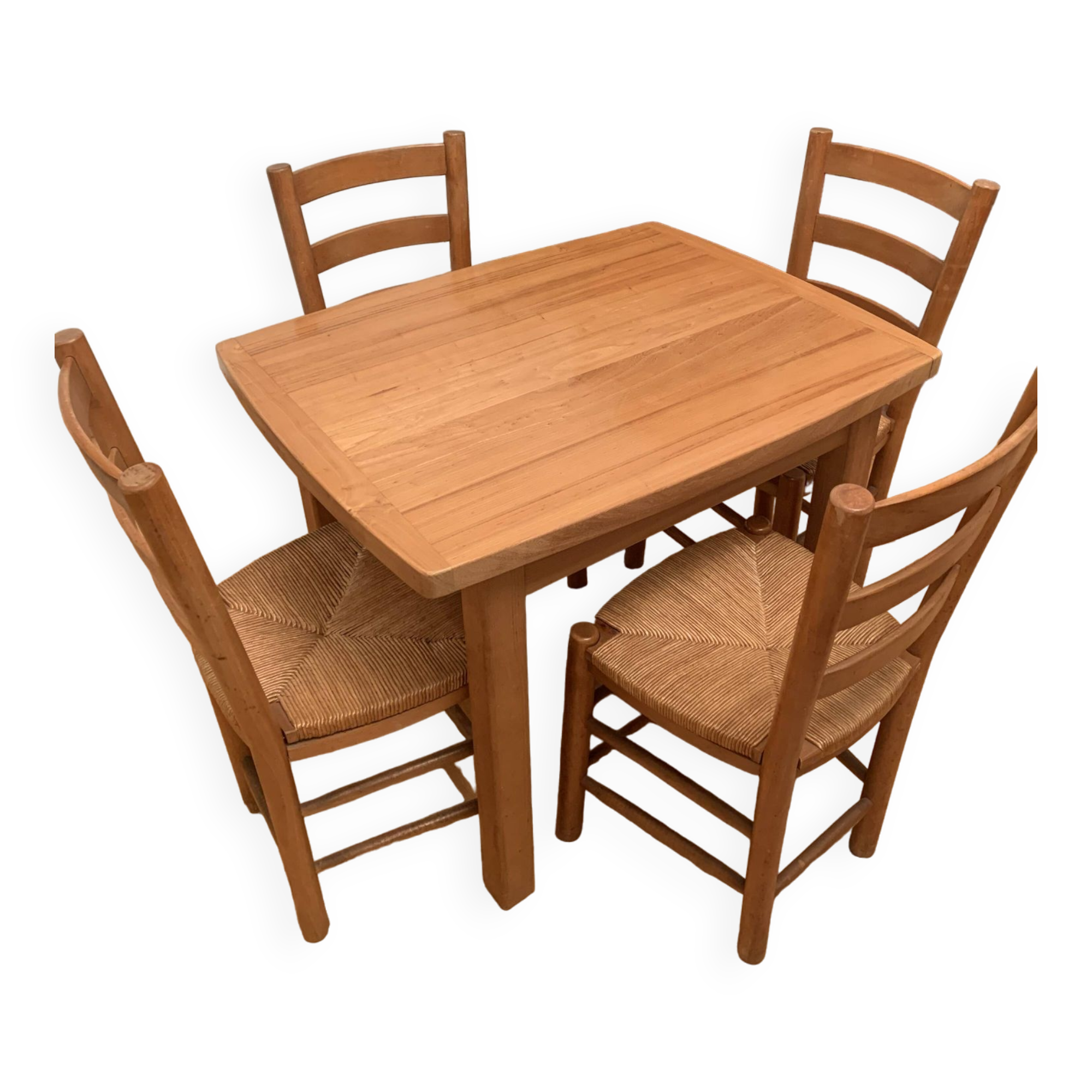 Wooden and wicker table and chairs