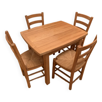 Wooden and wicker table and chairs