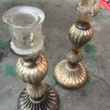 Pair of eglomisé candlesticks