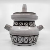 Geometric patterned soup tureens in enamelled stoneware by Emile Masson, Vallauris, 1960