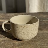 Set of 4 vintage speckled beige stoneware coffee cups.