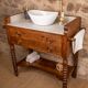 Marble and wood washbasin cabinet in Louis-Philippe style with double drawer.