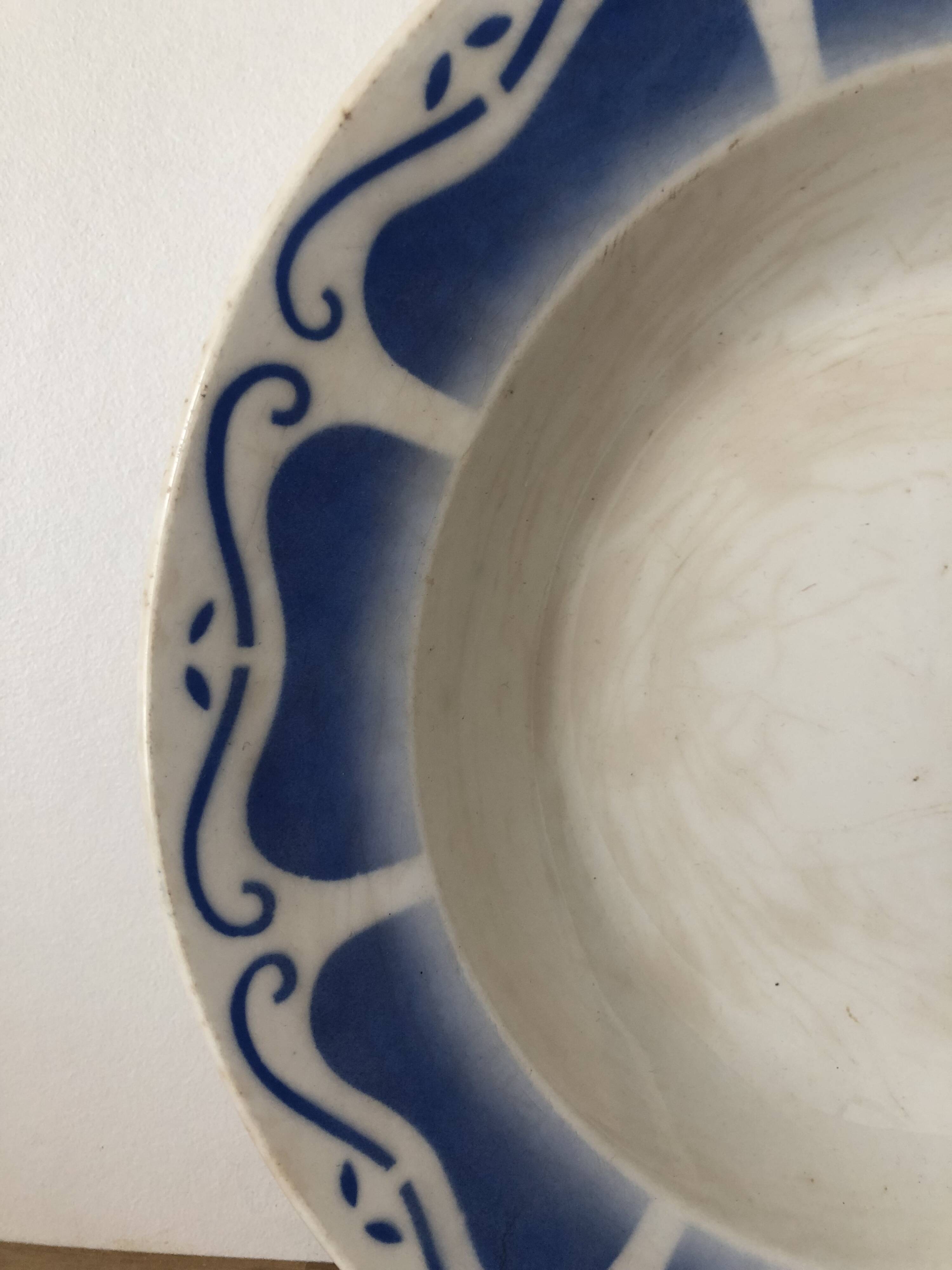 Vintage hollow dish in royal blue arabesque earthenware