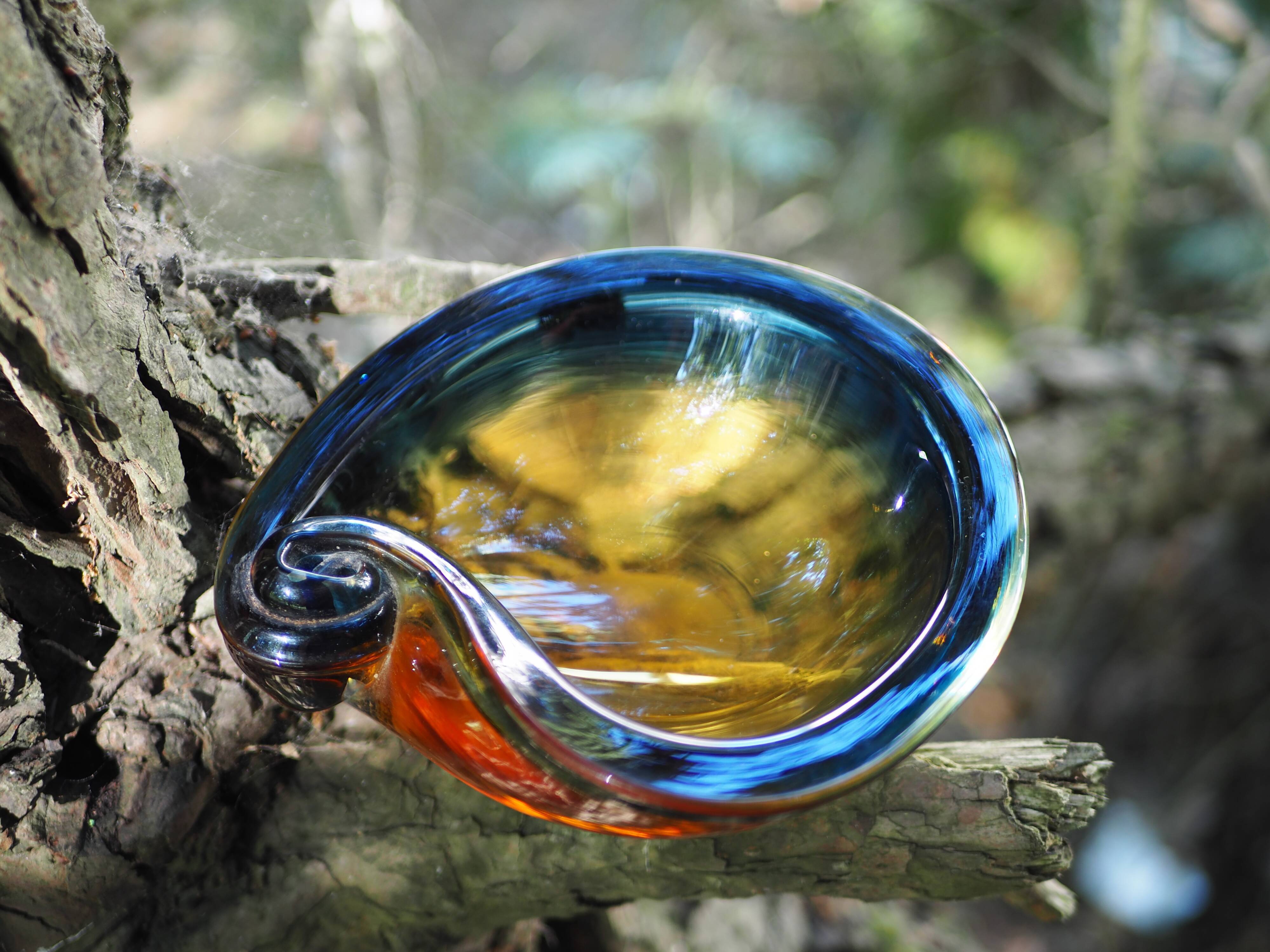 Amber & blue murano glass pocket empty and shell shape - 60s / 70s