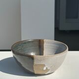 White and glossy brown two-tone ceramic bowl, matt earth