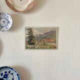 Oil painting on canvas "Mountain, fir tree and house" no. 51
