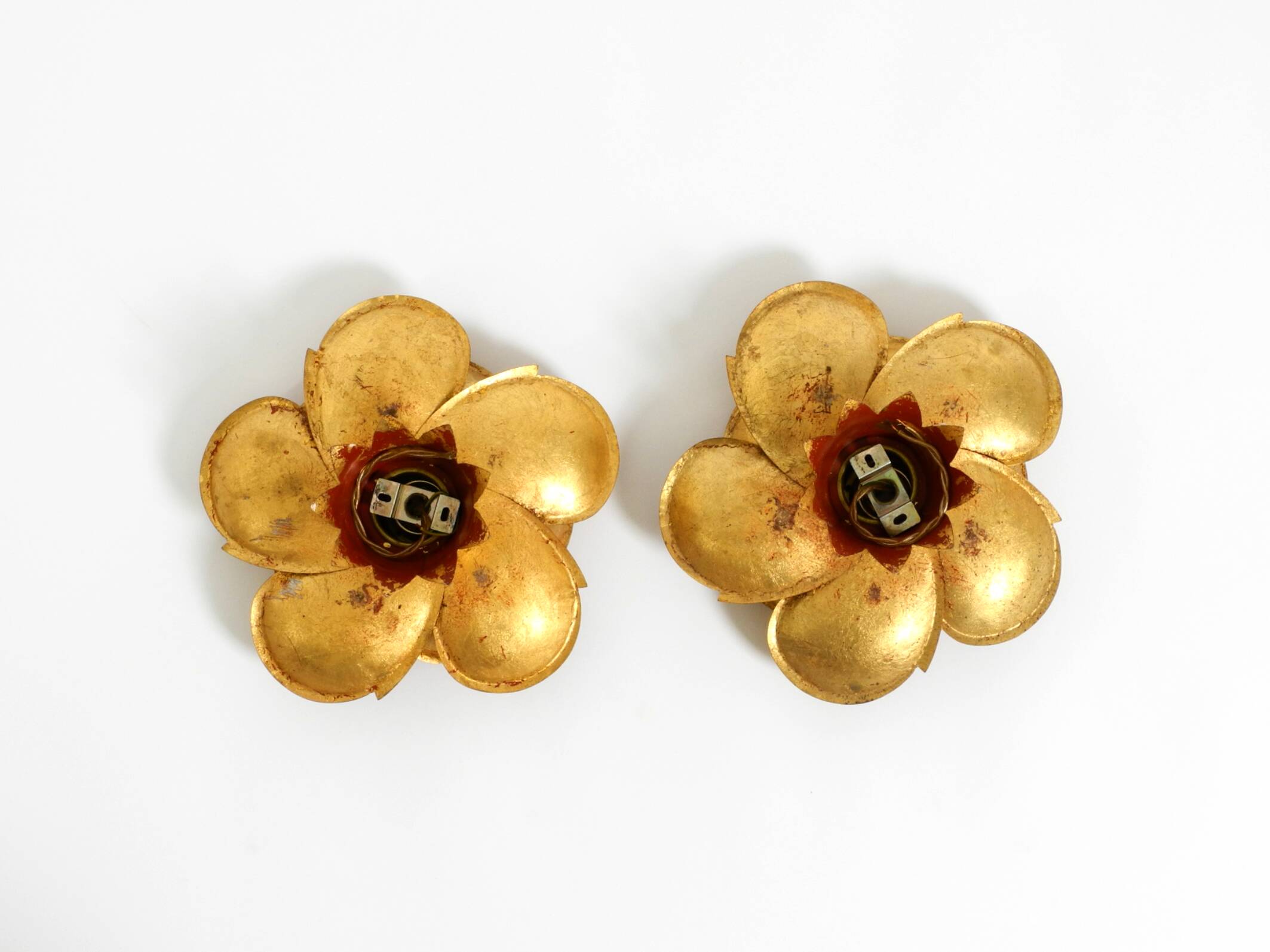 Two beautiful, large, gilt wall lamps, "Water Lily," Italy, 1960s