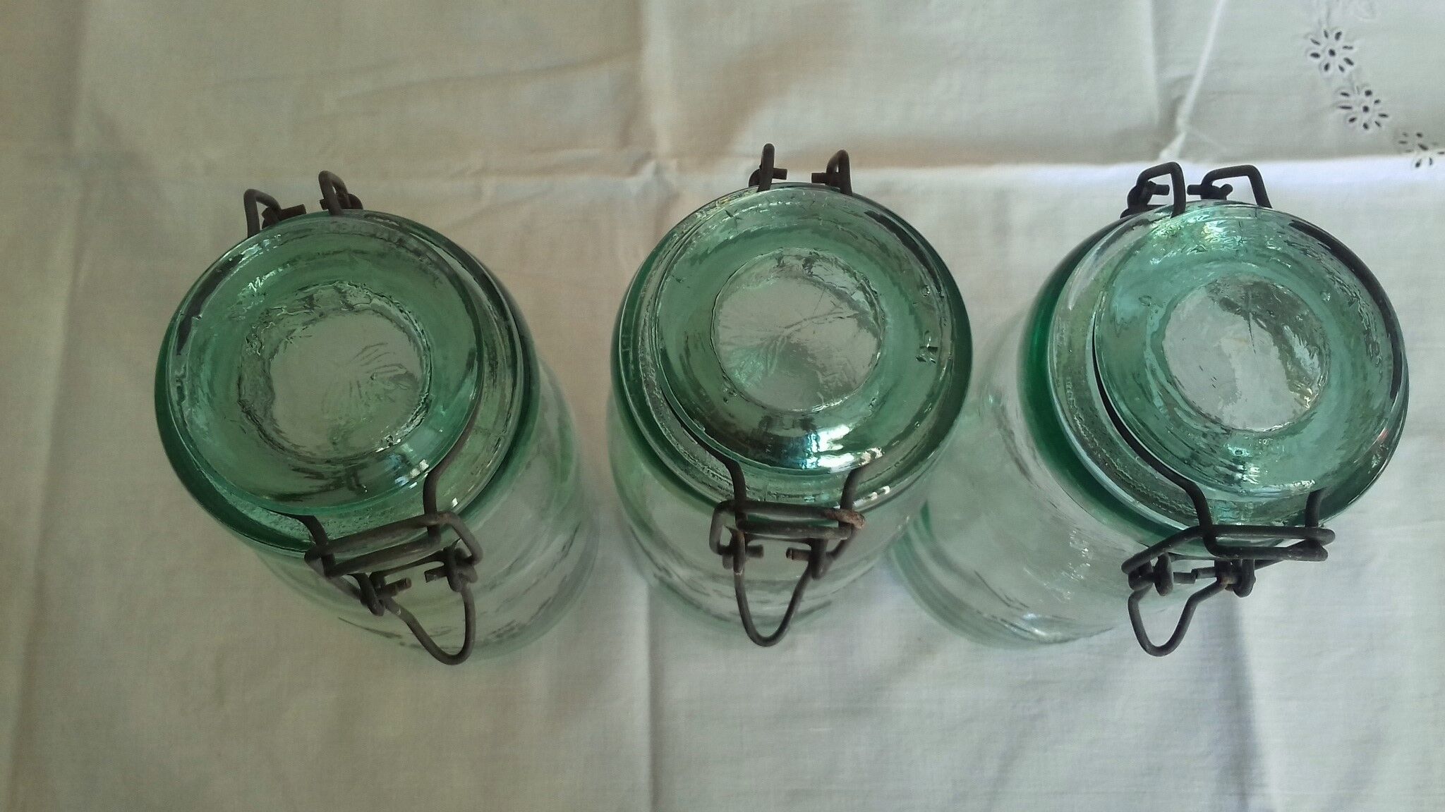 Lot 3 jars la Lorraine chardon green glass 1l