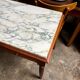 Desk, dark wood and marble side table