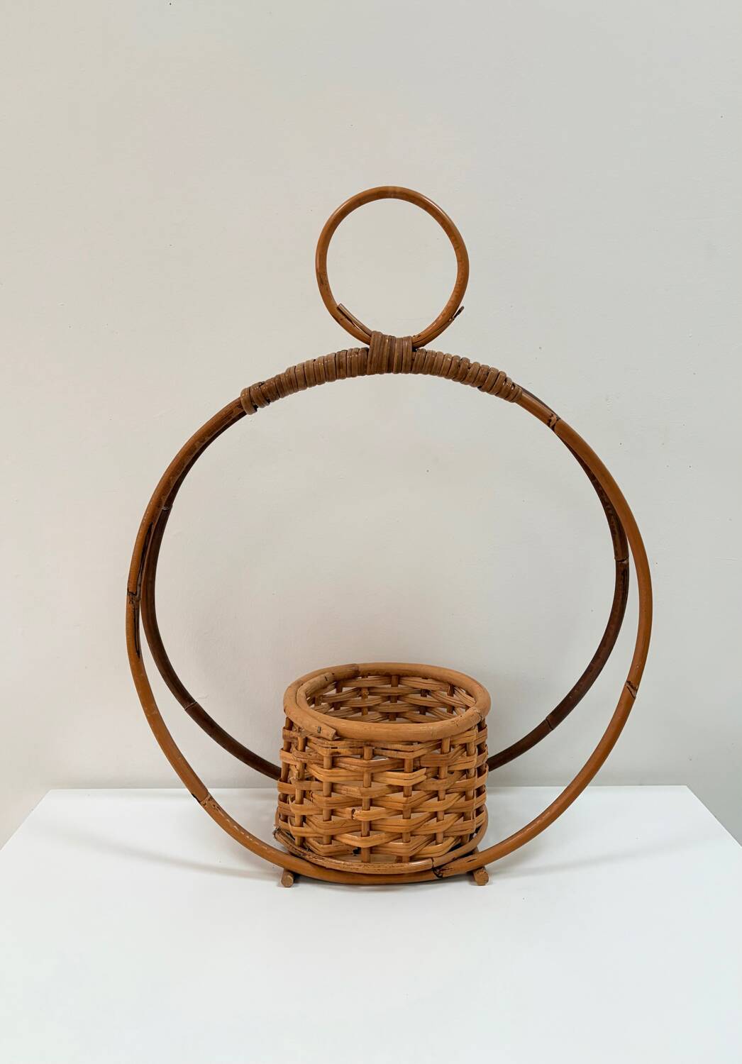 Bamboo and rattan plant holder or pot cover - 1970s