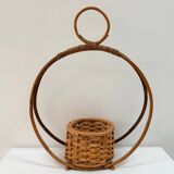 Bamboo and rattan plant holder or pot cover - 1970s