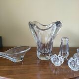 Set of Daum crystal vases and candle holders