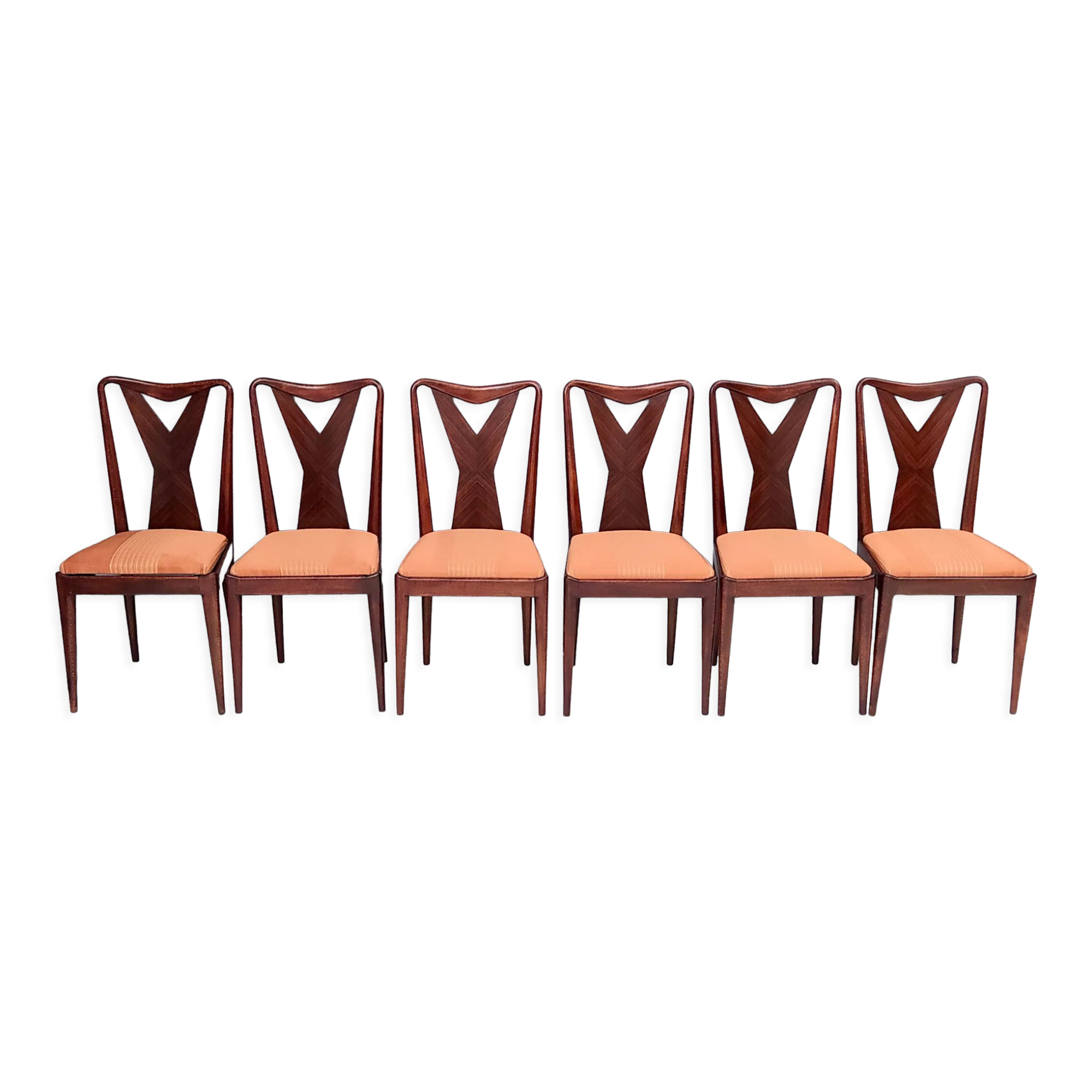 Set of Six Vintage Walnut Dining Chairs, Italy