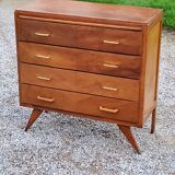 Chest of drawers of the 50s in golden oak compass feet 4 drawers