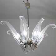 Extraordinary Large Transparent Murano Glass Leaves Chandelier by Franco Lu