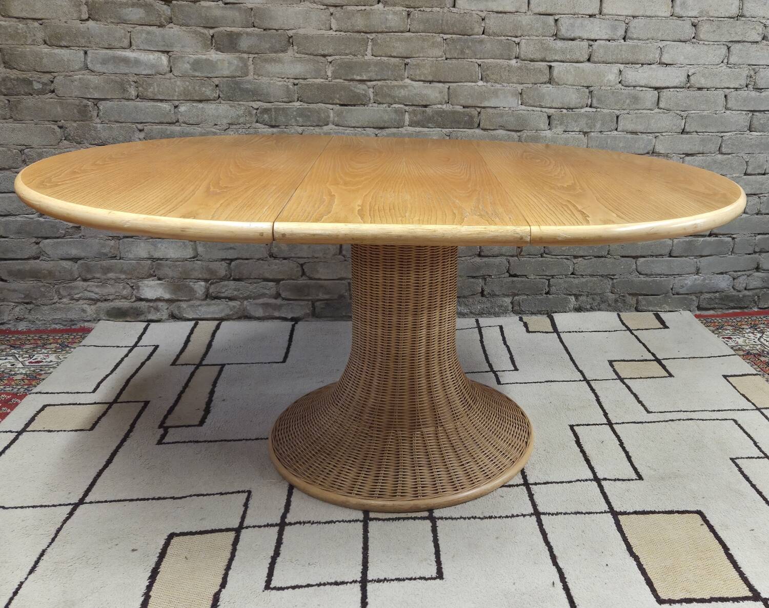 Dining table wood and rattan 1970