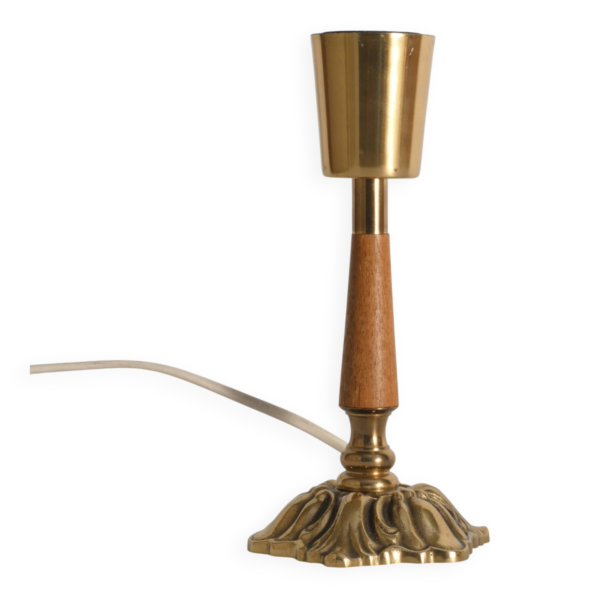 Brass Table Lamp with Teak, Asea, Sweden 1950s