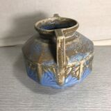 Vase ancien art deco céramique bleu beige avec anses années 30 vintage