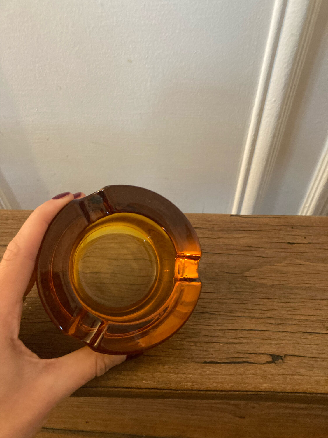 Amber glass ashtray