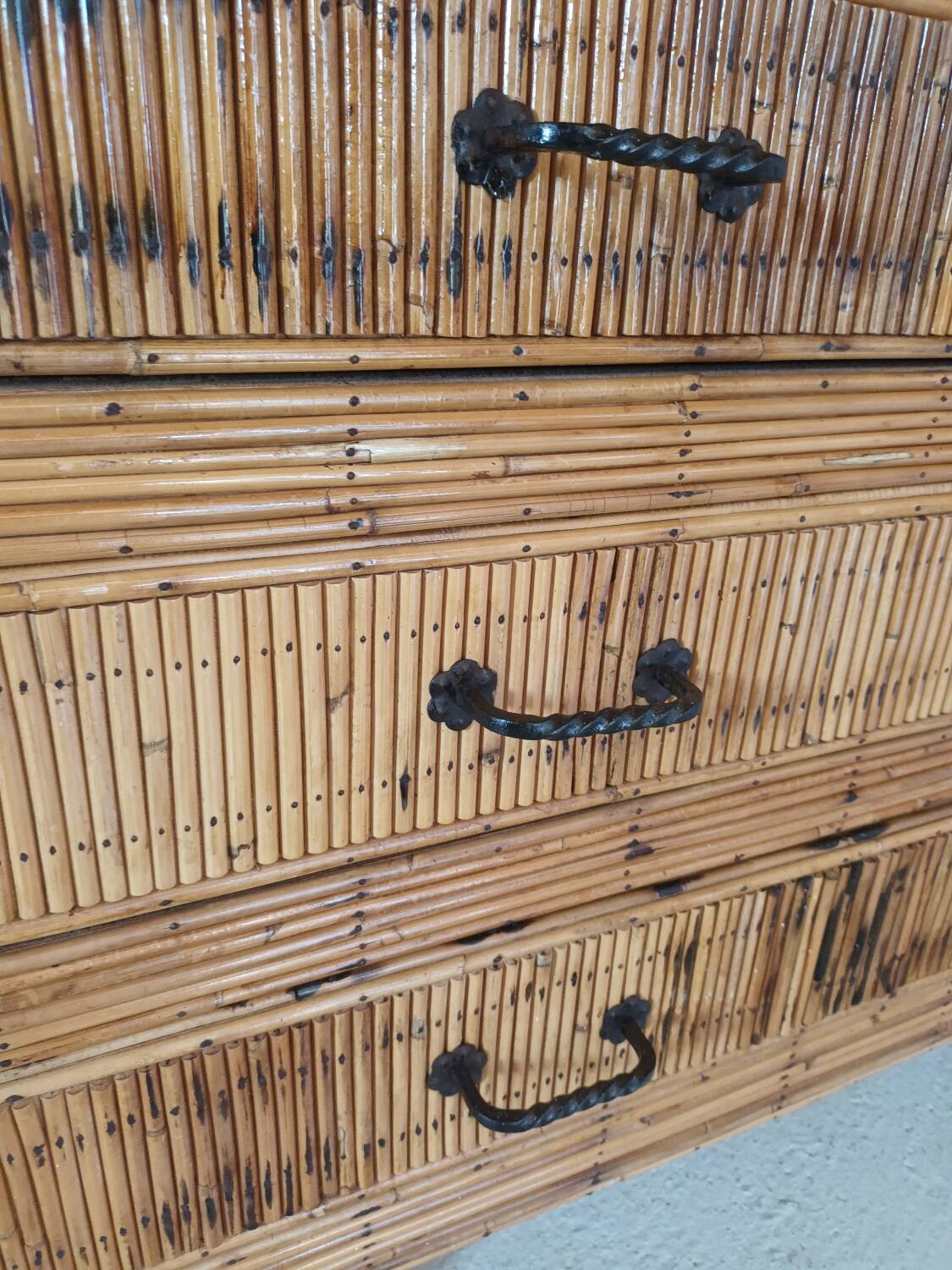 Vintage rattan chest of drawers