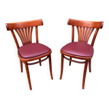 Pair of Alsatian bistro chairs in wood and leather, 1960
