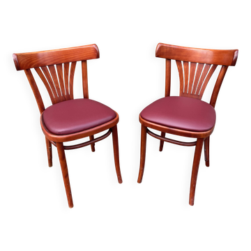 Paire de chaises bistrot alsaciennes en bois et cuir, 1960