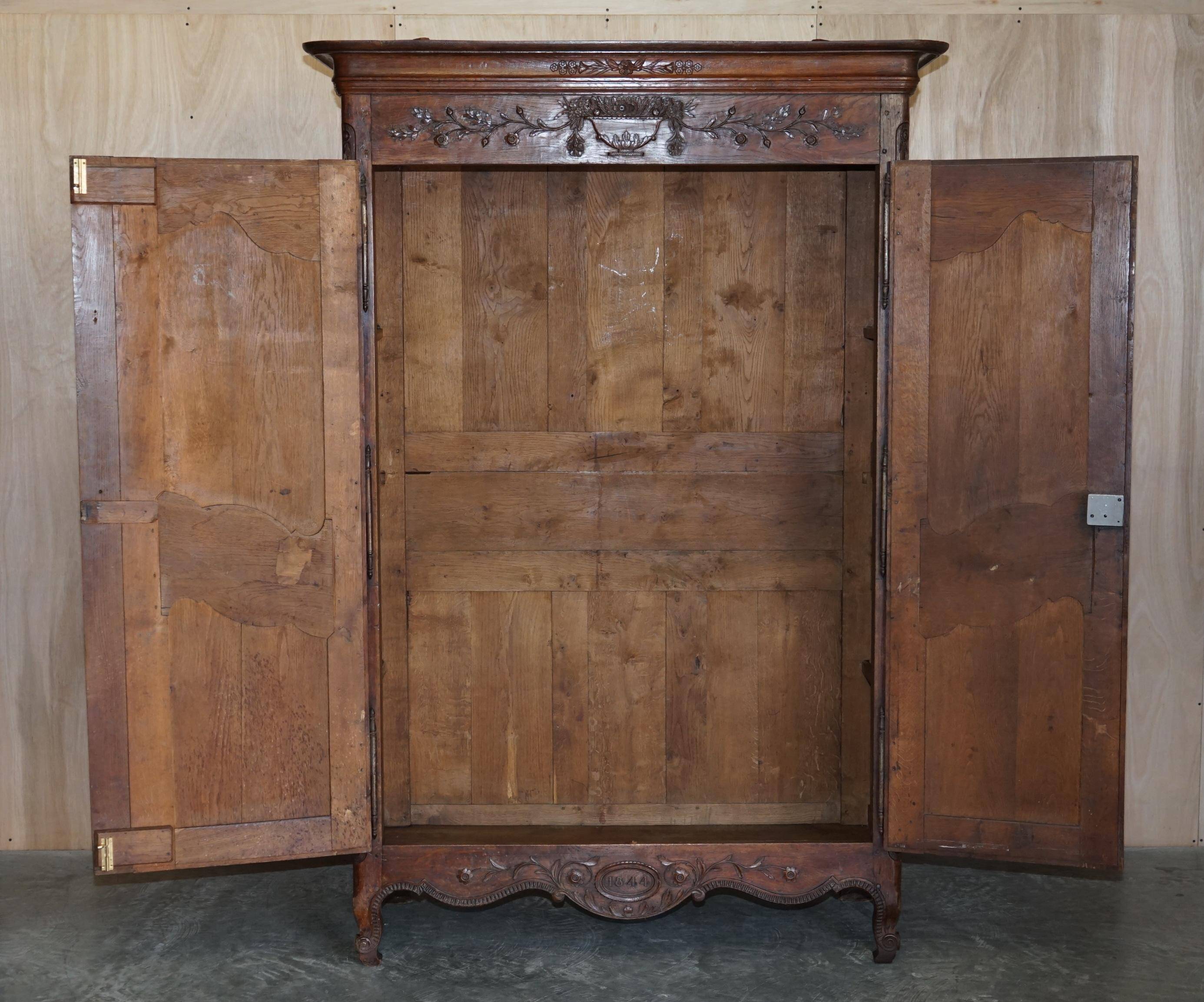 Antique Carved Wardrobe Dated 1844 with Shaped Panels