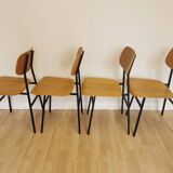 Set of 4 vintage school chairs / retro wooden dining chair with metal base / stol kamnik yugoslavia