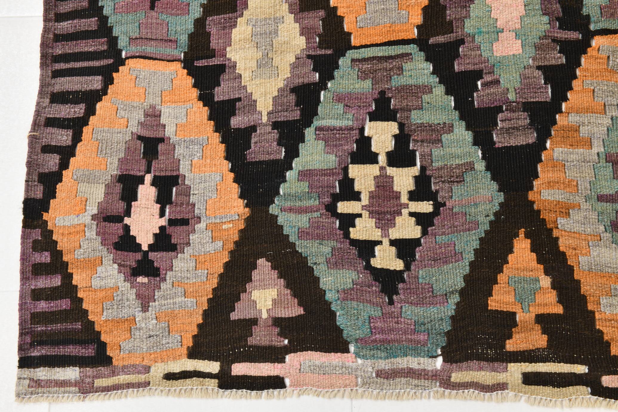 5x7 Green & Purple Geometic Persian Kilim Rug, 162x218Cm