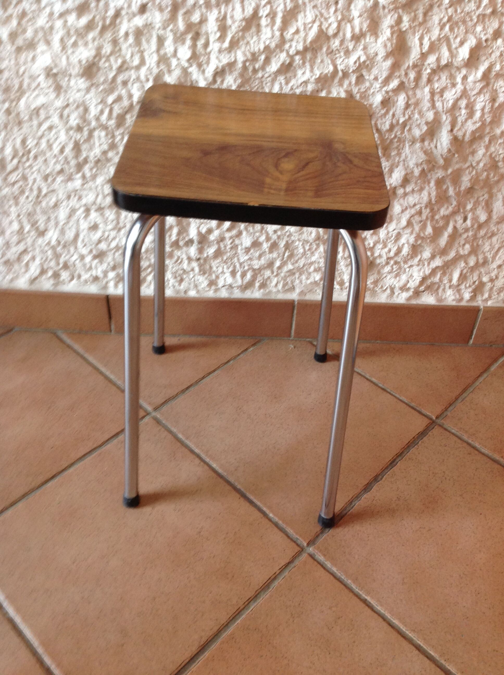 Leather in formica imitation wood and chrome feet / vintage 60s-70s