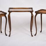 Vintage Nesting Tables with Rattan and Glass Top by Jason Møbler, 1960s, Set of 3