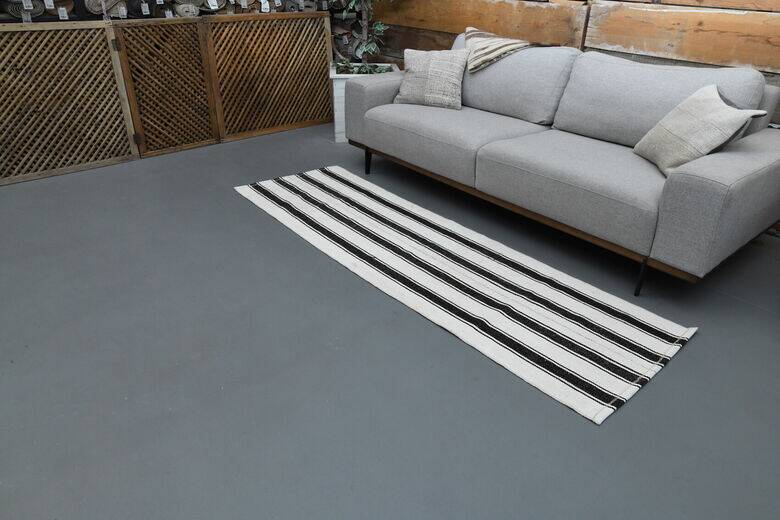 Black and white striped kilim rug 60 x 213 cm