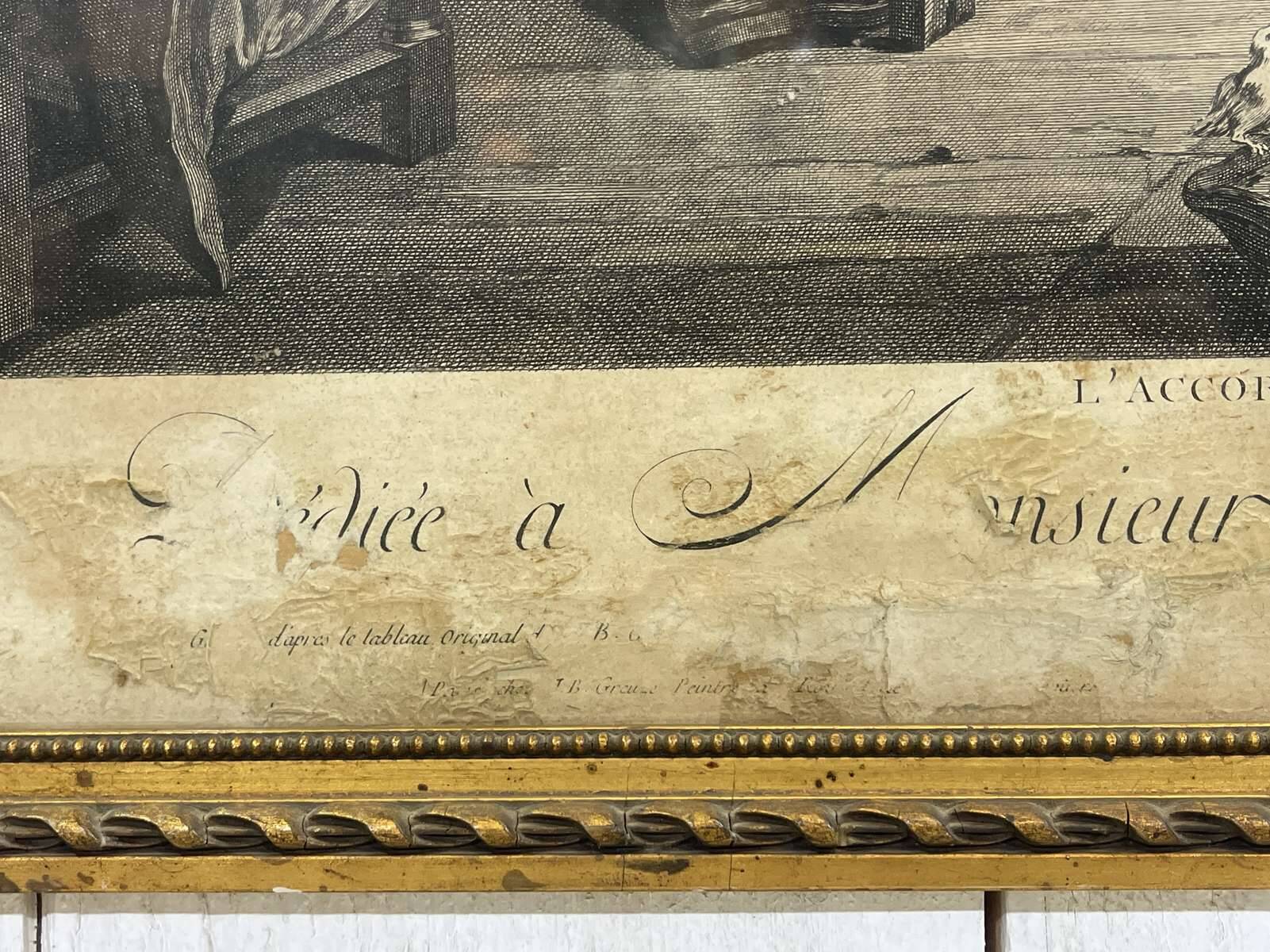 18th-century engraving: THE VILLAGE BRIDAL WOMAN by Greuze and Flippart