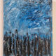 Abstract table in blue, black, and white, 41x33 cm, signed painting.