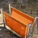Vintage magazine holder from the 70s chrome metal and tan imitation leather