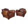 Important pair of Havana leather club armchairs, moustache models, mid-20th century.