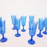 Set of 9 blue champagne flutes