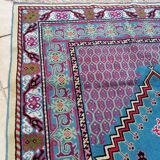 Tunisian carpet in turquoise wool and fuchsia 157x267cm