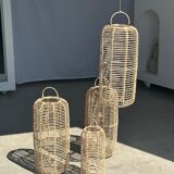 Large lantern-shaped rattan pendant lamp H50 D24