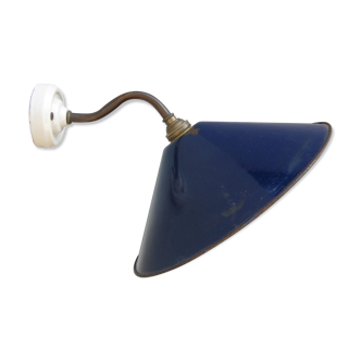 Wall lamp royal blue enamelled metal conical umbrella