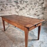 Antique French Farmhouse Table | 19th Century Cherry Wood Table with Drawer and Extension | 1880–1900 Rustic Kitchen