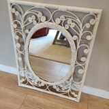 White rattan mirror peacock style 60x77cm